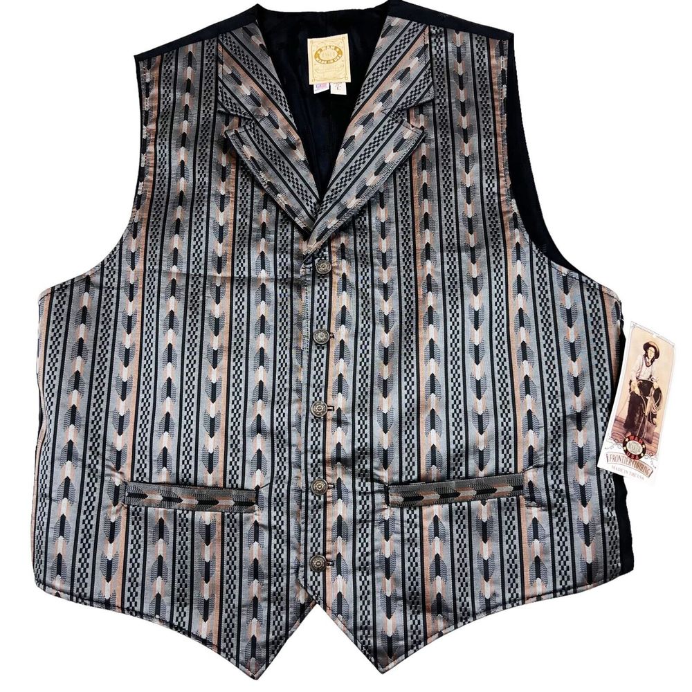 Wah Maker Frontier Clothing Gambler Saloon Cowboy Vest Arrow Head Pattern NWT